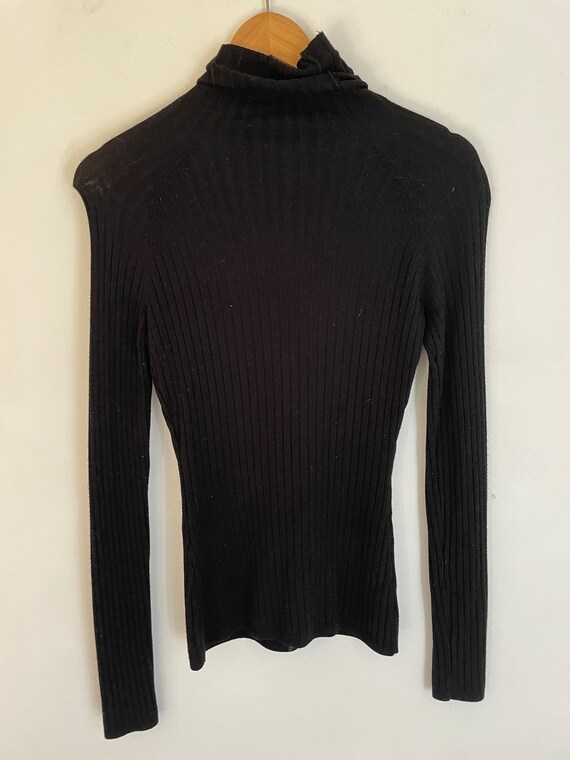 Vintage black ribbed turtleneck rayon long raglan… - image 3