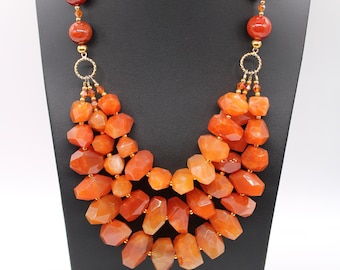 Handmade Carnelian Statement Necklace, Orange Bead Jewelry