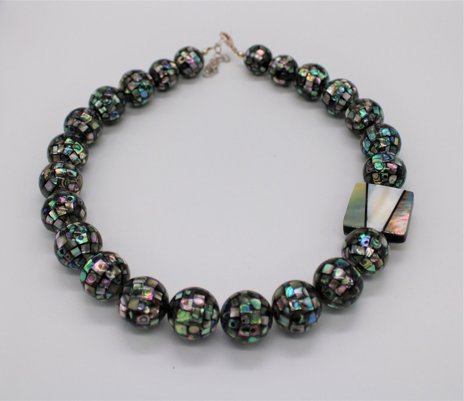 Abalone Bead Necklace Abalone Statement Necklace White Bead Etsy