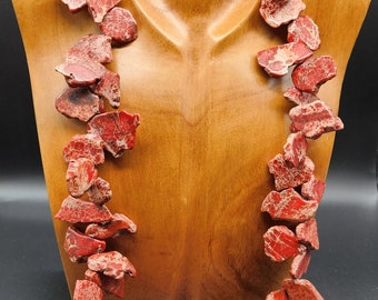 Rött Jaspis Boho Halsband, Roséguldsspänne, 76 cm