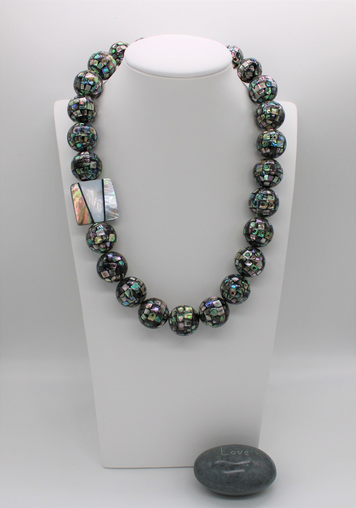 Abalone Bead Necklace Abalone Statement Necklace White Bead Etsy
