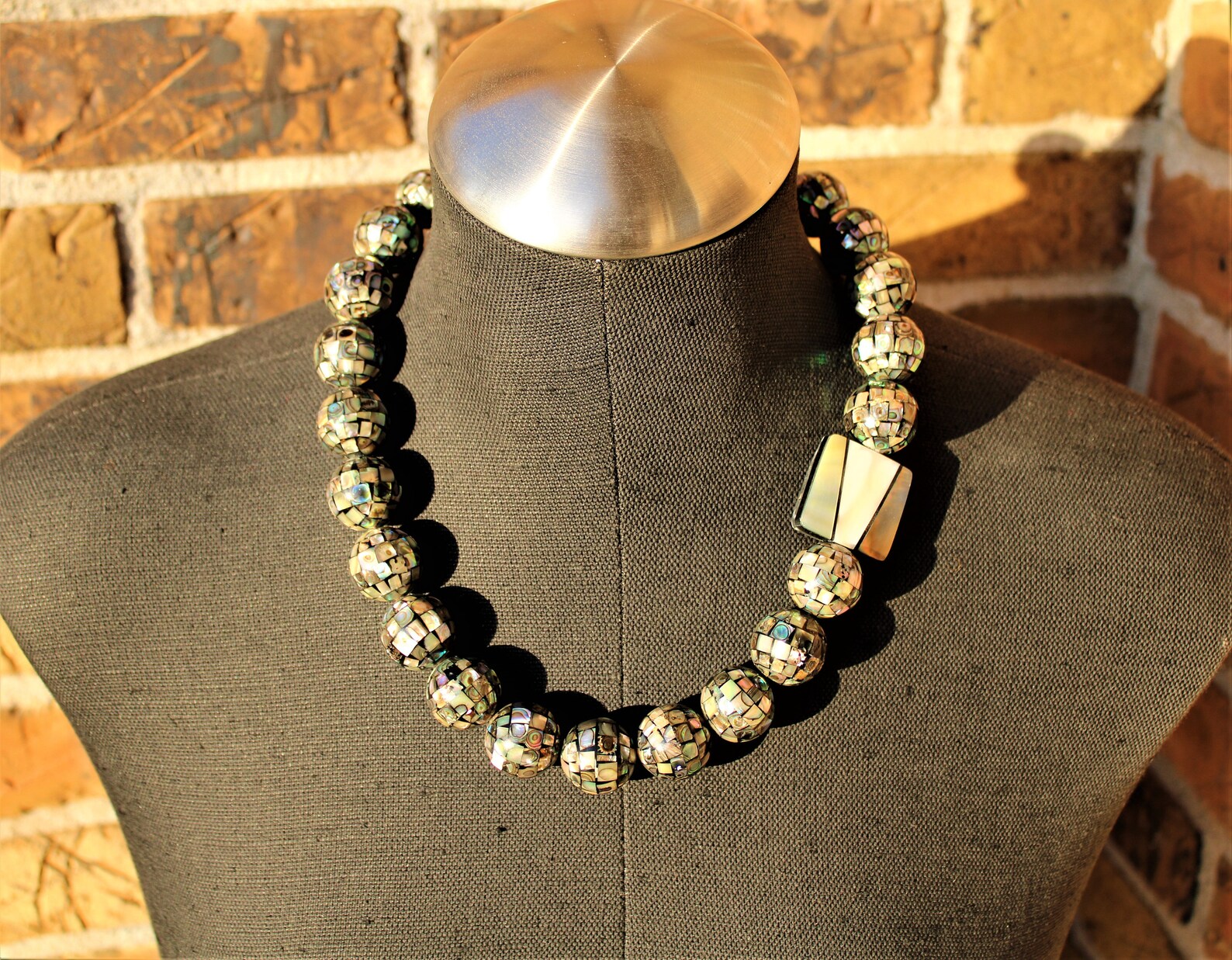 Abalone Bead Necklace Abalone Statement Necklace White Bead Etsy