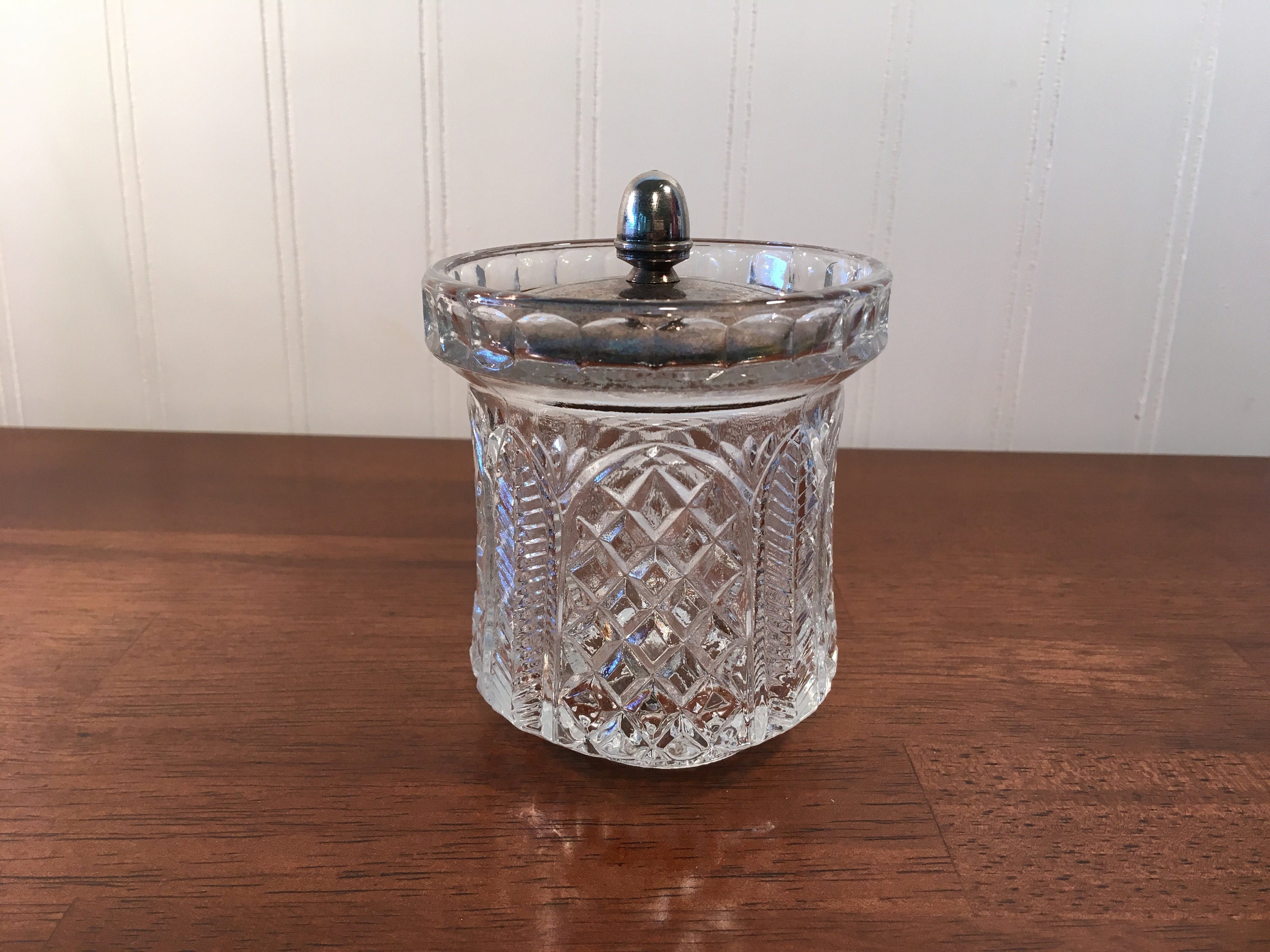 Vintage English Crystal Jam Jar Silver Plate Lid 4.25H Etsy