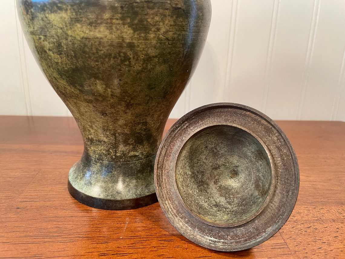 Vintage Sage Green Metal Ginger Jar Finial Lid Variegated Etsy