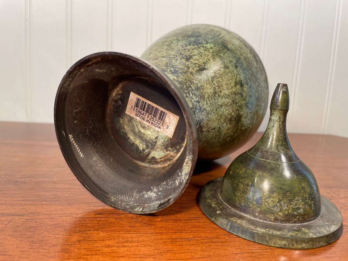 Vintage Sage Green Metal Ginger Jar Finial Lid Variegated Etsy