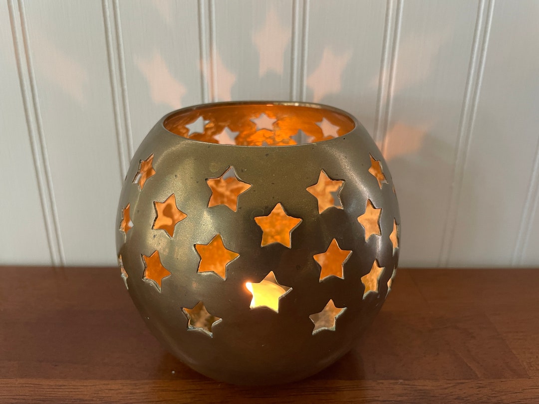 Large Brass Star Cutout Candle Holder 4.25h Punched Etsy