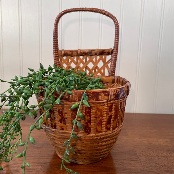 Vintage 9 "H tortuga de bambú plantadora colgante, tejido de mimbre ratán, planta de interior porta plantas de interior, cesta de almacenamiento natural, Boho Chic