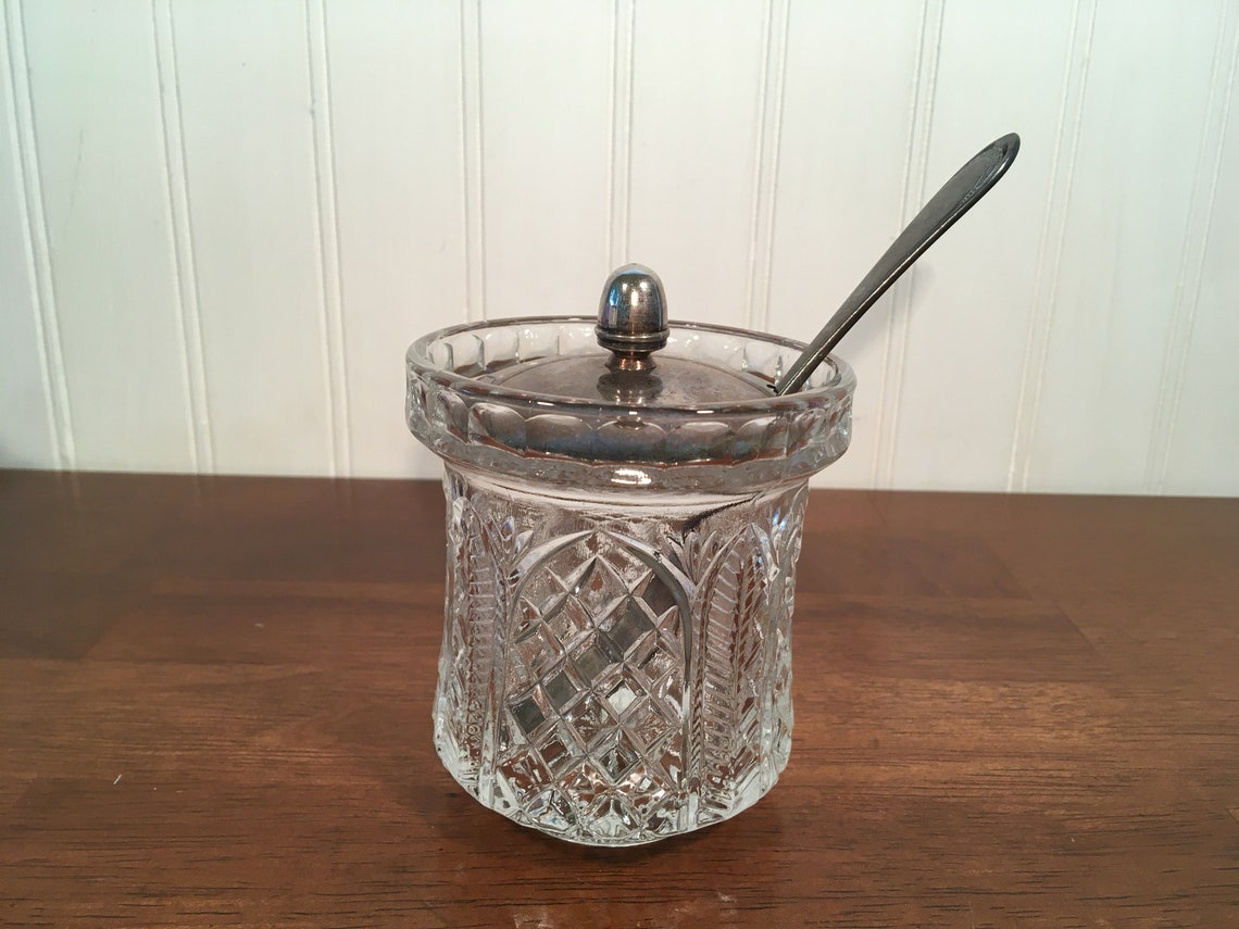 Vintage English Crystal Jam Jar Silver Plate Lid 4.25H Etsy