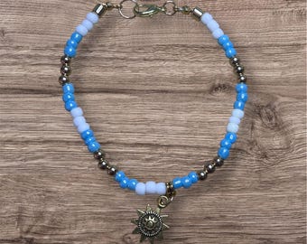 Blue Sun Charm Beaded Bracelet | Handmade Boho Bracelet | Cute Stretch Bracelet | Cottagecore Jewelry Gift for Her