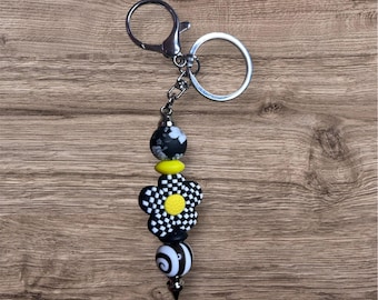 Cute Black, Yellow and White Beaded Badge Reel.  Brighten up your workday with this playful handmade badge reel!