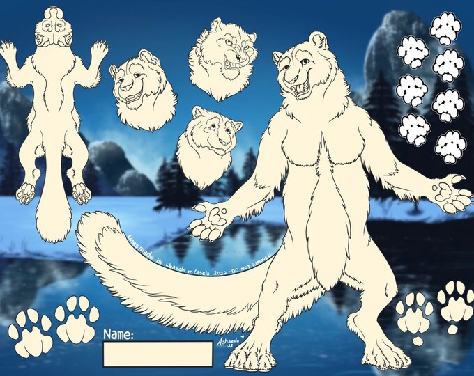 DIGITAL DOWNLOAD - Snow Leopard Digital Line Art Base #1 - Psd and Transparent PNG Files for Adopts and Character Design - No Physical Item