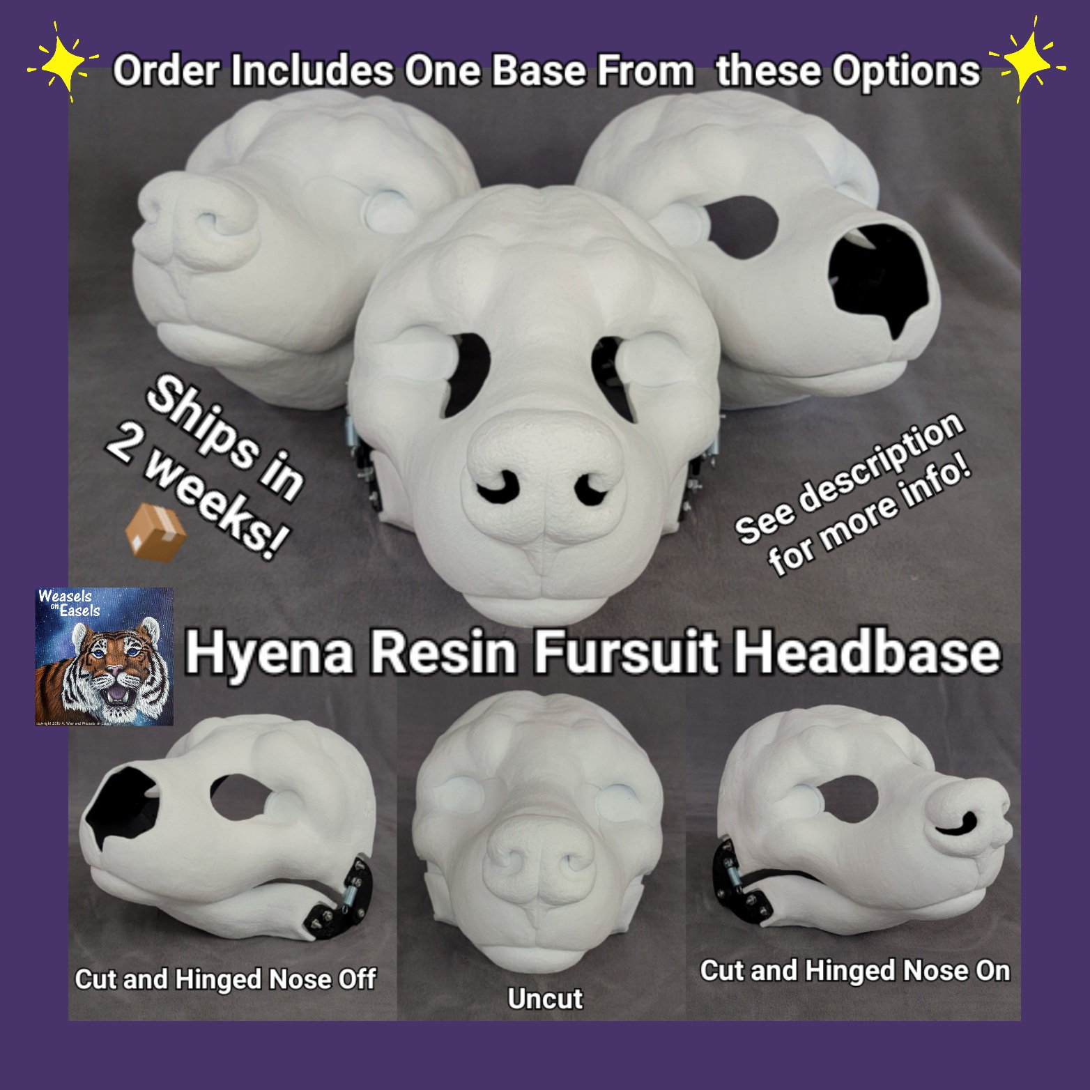 hyenaフェイスパーツ　トルソー　布服セット Ready to Ship Hyena Fursuit Headbase in Resin or Foam for Moving