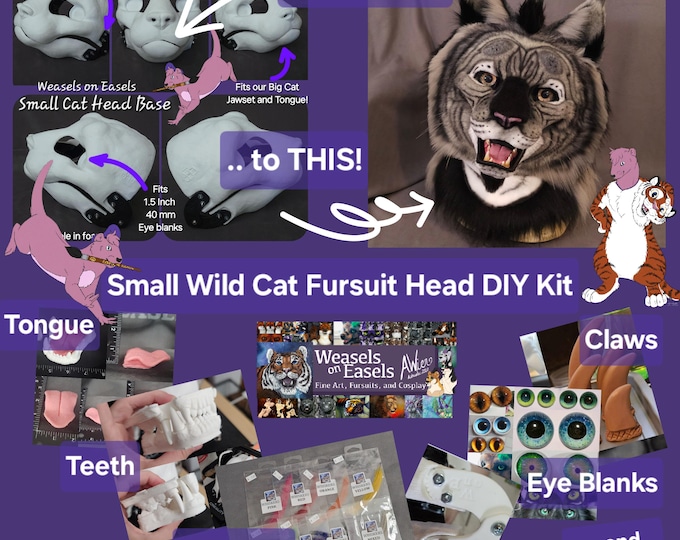 Small Wild Cat Resin Fursuit Headbase KIT for Moving Jaw Fursuit Head Base Mascot Costume Cosplay Mask Furry Head NOT 3D Printed Furry Base