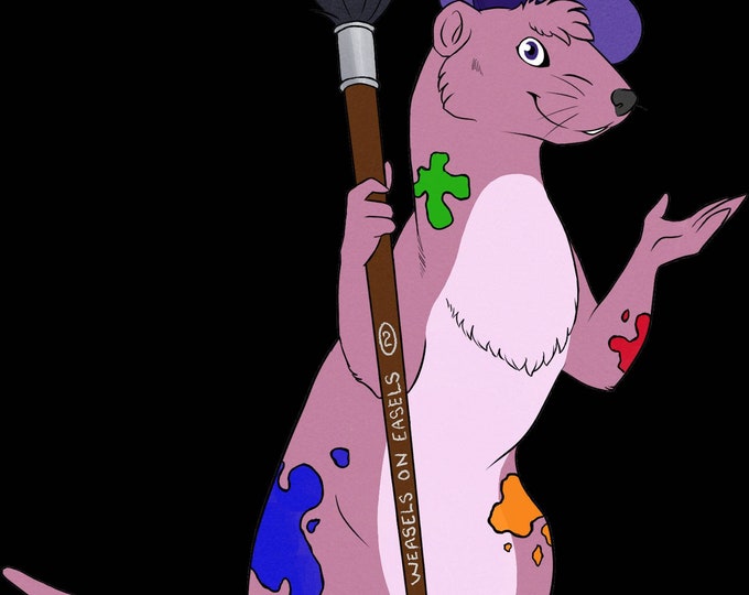 Marvin the Weasel Paintbrush Sticker - Vinyl Die Cut Adhesive Window and Bumper Decal for Furry Fursuit Makers Ferret Fans and Artists