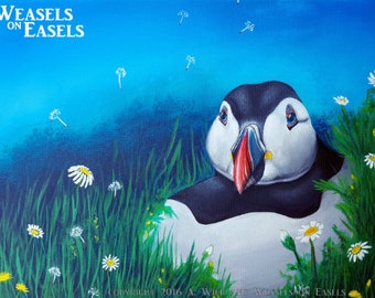 Spring Puffin - Poster Size 13"x19" Print- Limited Edition ~ Gisclee Prints by A. Wier