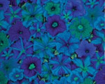 PETUNIAS BLUE PWPJ050 Philip Jacobs Kaffe Fassett Collective - Sold in 1/2 yd units - Multiples cut as one length