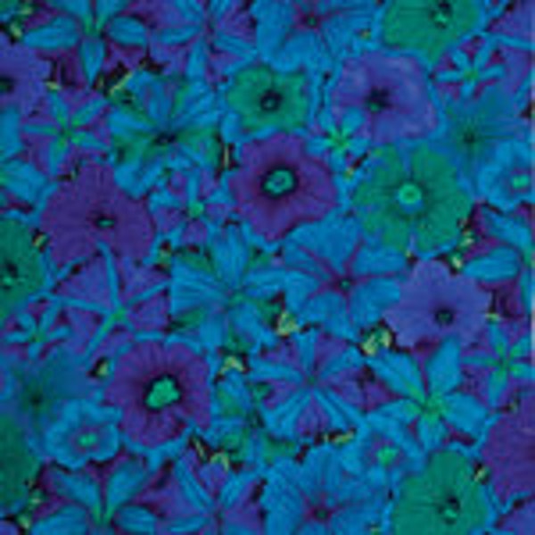 PETUNIAS BLUE PWPJ050 Philip Jacobs Kaffe Fassett Collective - Sold in 1/2 yd units - Multiples cut as one length