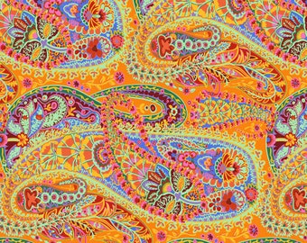 PAISLEY JUNGLE Tangerine Kaffe Fassett - Sold in 1/2 yd increments - Multiple units cut as one length