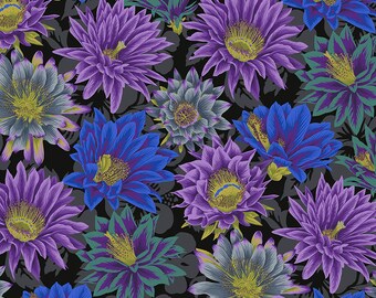 CACTUS FLOWER BLACK Philip Jacobs Kaffe Fassett Collective - Sold in 1/2 yd increments - Multiple units cut as one length