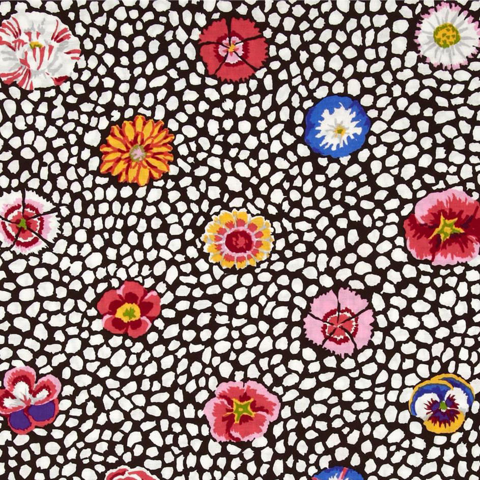 GUINEA FLOWER WHITE with dark brown  Kaffe Fassett - Sold in 1/2 yd i…