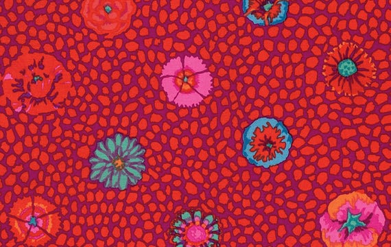 GUINEA FLOWER RED  Kaffe Fassett Collective   - Sold in 1/2 yd increm…