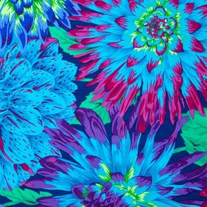 CACTUS DAHLIA  Blue PJ54 Philip Jacobs Kaffe Fassett Collectives  - Sold in 1/2 yd increments - Multiple units cut as one length