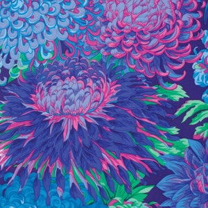JAPANESE CHRYSANTHEMUM BLUE - Philip Jacobs - Kaffe Fassett Collective - Sold in 1/2 yd increments - Multiple units cut as one length