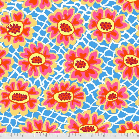 FLOWER NET BLUE Brandon Mably Kaffe Fassett Collective  - Sold in 1/2 yd increments  - Multiples cut continuous