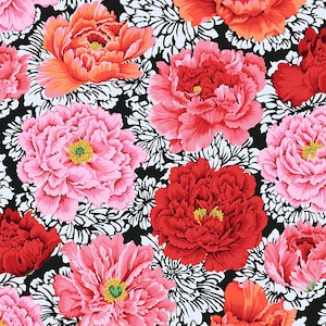 BROCADE PEONY Crimson pwpj062 Philip Jacobs - Kaffe Fassett Collective  Sold in 1/2 yd increments