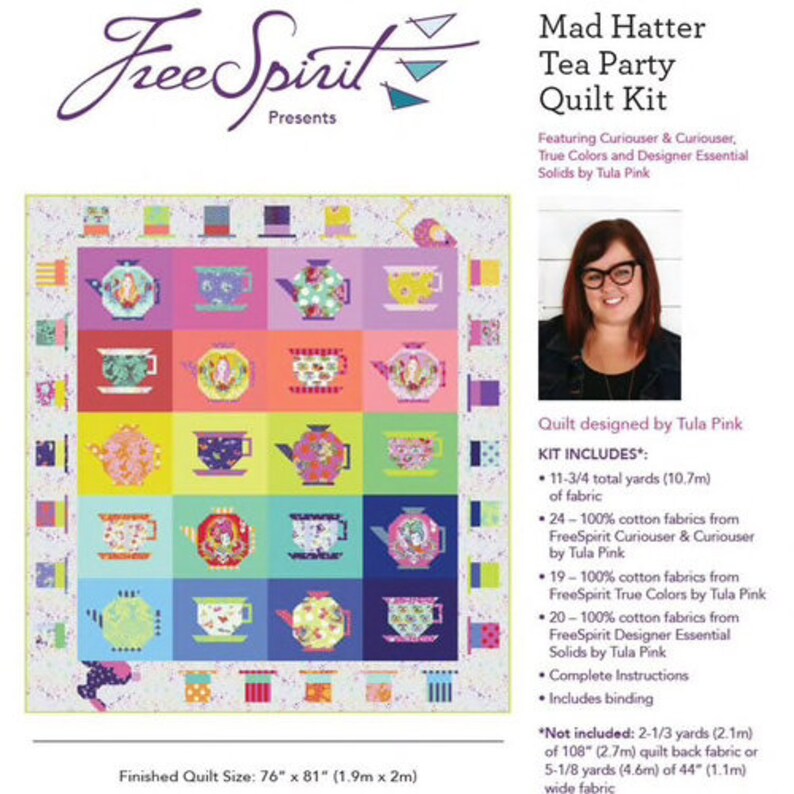 Pre-Order Registration MAD HATTERS Tea Party Quilt Kit Alice In Wonderland by Tula Pink Delivery AprilJune 2021