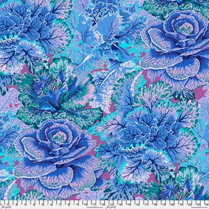 CURLY KALE BLUE Pwpj120 Philip Jacobs - Kaffe Fassett Collective - Sold in 1/2 yd increments - Multiple units cut as one length