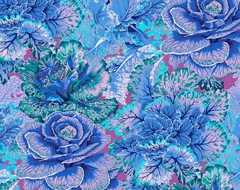 CURLY KALE BLUE Pwpj120 Philip Jacobs - Kaffe Fassett Collective - Sold in 1/2 yd increments - Multiple units cut as one length