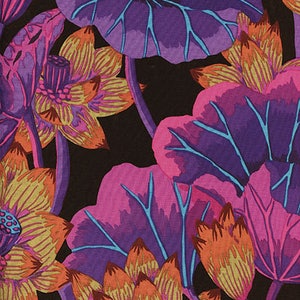 LAKE BLOSSOMS Black Kaffe Fassett Collective - Sold in 1/2 yd increments - Multiple units cut as one length