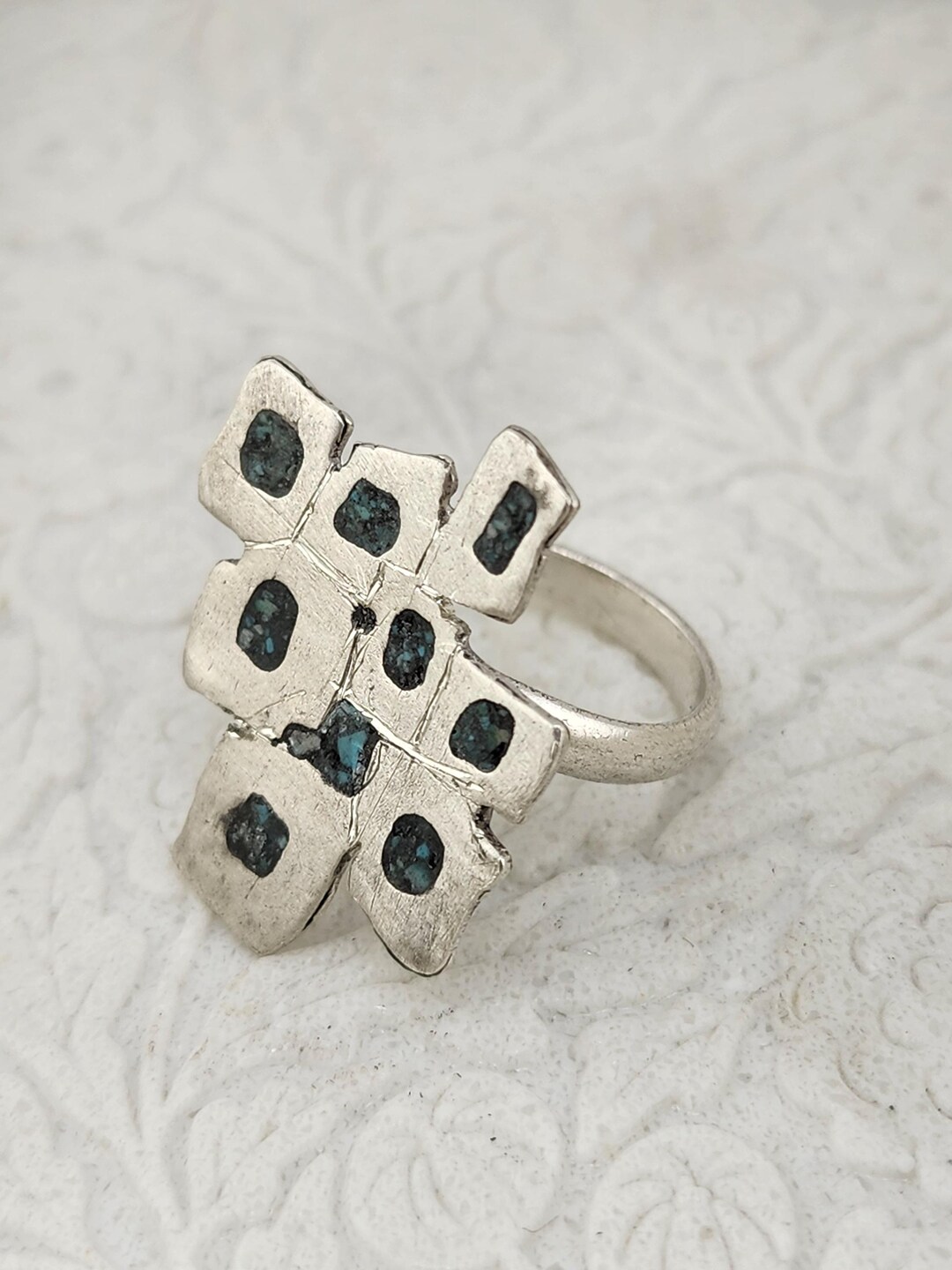 Geometric Inlay Ring TURQUOISE INLAY RING Geometric Design Adjustable Ring Handmade in ...