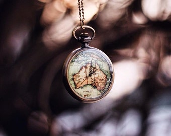 world map pocketwatch necklace wanderlust travel lover jewellery womens jewelry tumblr gifts for her australia bohemian