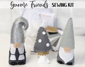 Gnome Friends Felt Sewing Kit - Perfect gift for kids adults - Includes everything you need - Nordic Gnomes - Grey Gonks