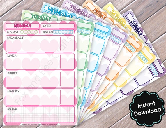 Printable Daily Food Diet Sheets Heart Design Food Diary