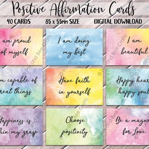 40x Cartes d'Affirmation Positives Téléchargement Numérique | Paquet de 40 | Imprimer à la maison | Conception aquarelle | Idéal à offrir