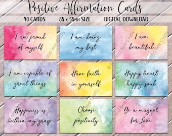 Cartes d'affirmation positive aquarelle : 40 modèles imprimables (téléchargement numérique)