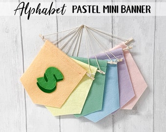 Felt Alphabet Mini Banner Flag | Initial Banner Flag | 6 Pastel Rainbow Colours - 10 Letter colours | Personalised Banner | Pennant Flag