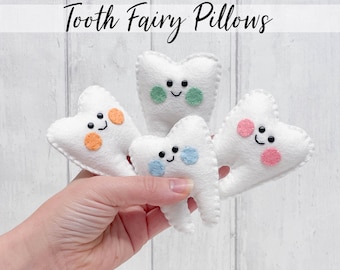 Handmade Felt Tooth Fairy Pillow, Personalised, with gift box. Perfect gift. NEW COLOURS now available! Blue, Green, Pink, Orange