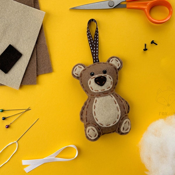 Mini Teddy Bear Felt Sewing Kit - Includes everything you need, Full instructions, Templates. Sew Your Own, DIY Kit, kids crafts