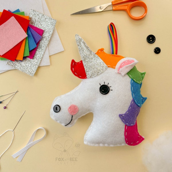 Popcorn the Unicorn Felt Sewing Kit -  Perfect gift for kids and adults of all ages & abilities - Includes everything you need