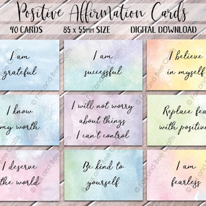40x Cartes d'Affirmation Positives Téléchargement Numérique | Paquet de 40 | Imprimer à la maison | Conception aquarelle pastel | Idéal à offrir