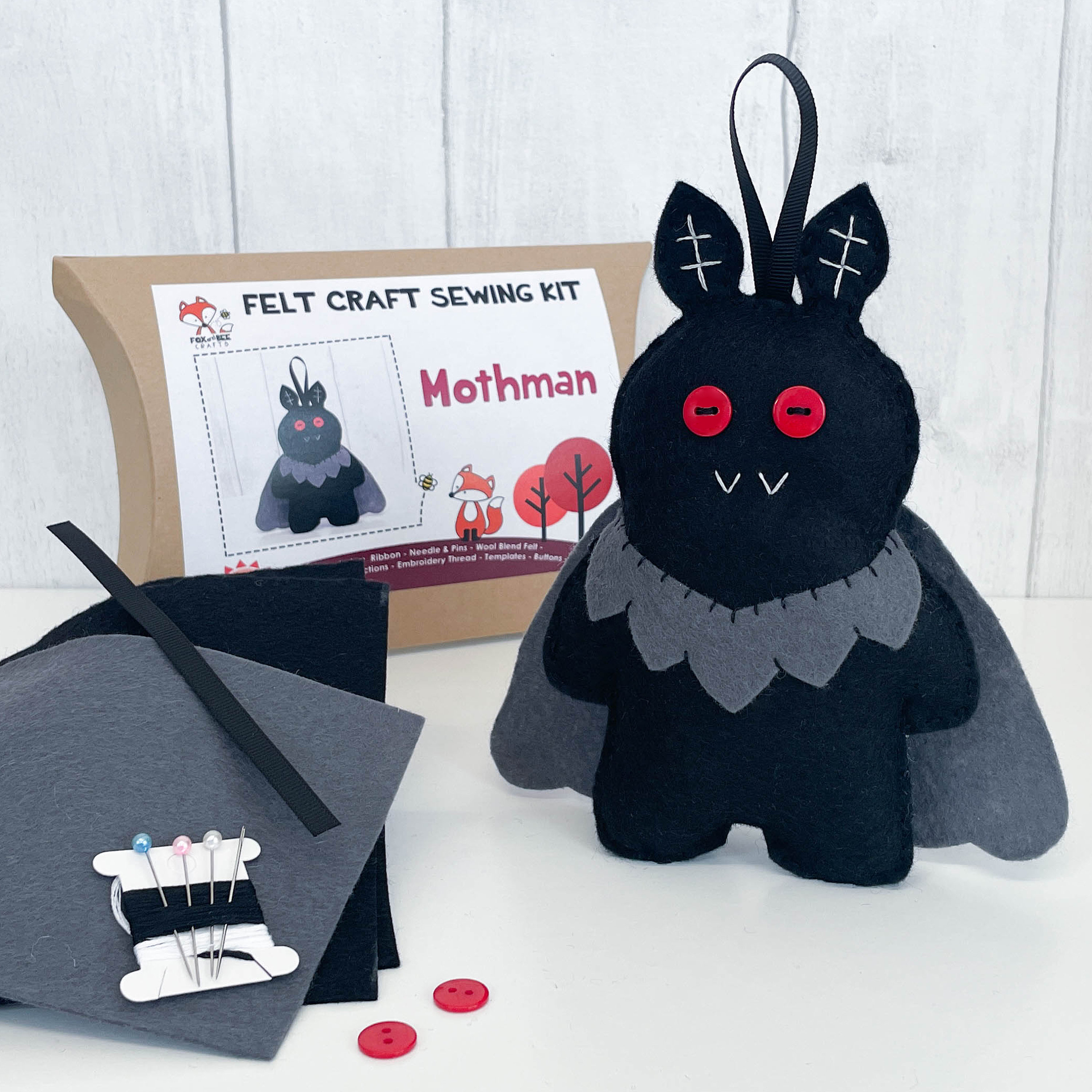 Mothman Felt Sewing Kit: DIY Cryptid Craft, Spooky Halloween Decor