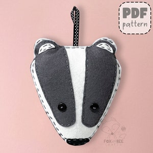 PDF Pattern for Baxter the Badger, felt sewing pattern, full instructions, templates - PATTERN ONLY - Instant download, digital download