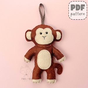 PDF Pattern for Milo Monkey, felt sewing pattern, full instructions, templates - PATTERN ONLY - Instant download, digital download