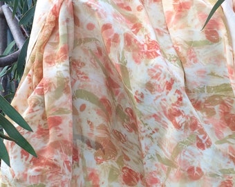 Pure silk shawl. Ecoprinted silk square scarf. Australian leafprint design. Red,orange,green. Unique ethical eco luxury gift. Wedding shawl.