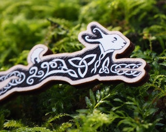 CELTIC HARE PIN - hare badge celtic pin viking pin wooden pin celtic brooch hare brooch irish hare brooch hare gift trinity knot rabbit pin