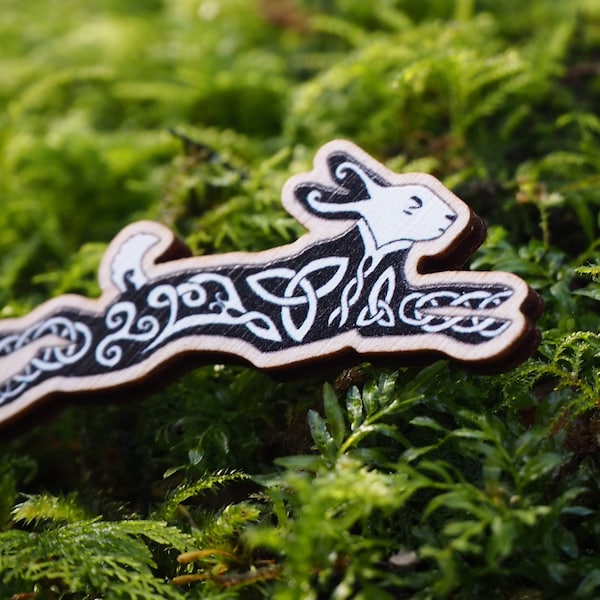 CELTIC HARE PIN - hare badge celtic pin viking pin wooden pin celtic brooch hare brooch irish hare brooch hare gift trinity knot rabbit pin